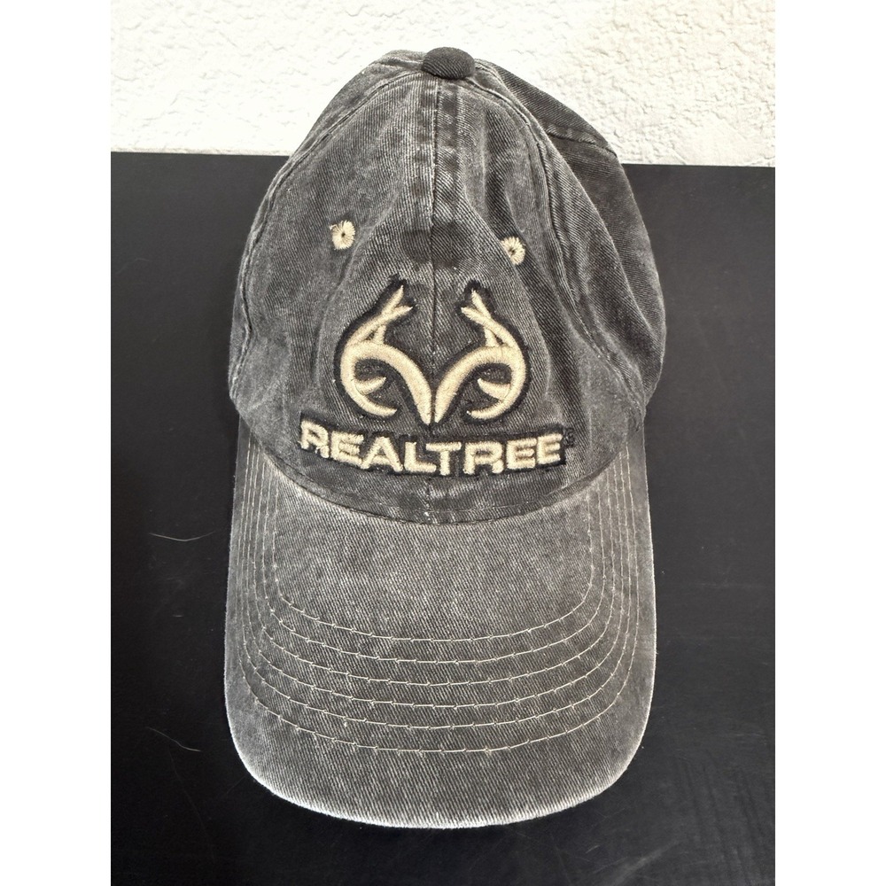 Realtree brand grey faded antler big logo strapback hat cap, os